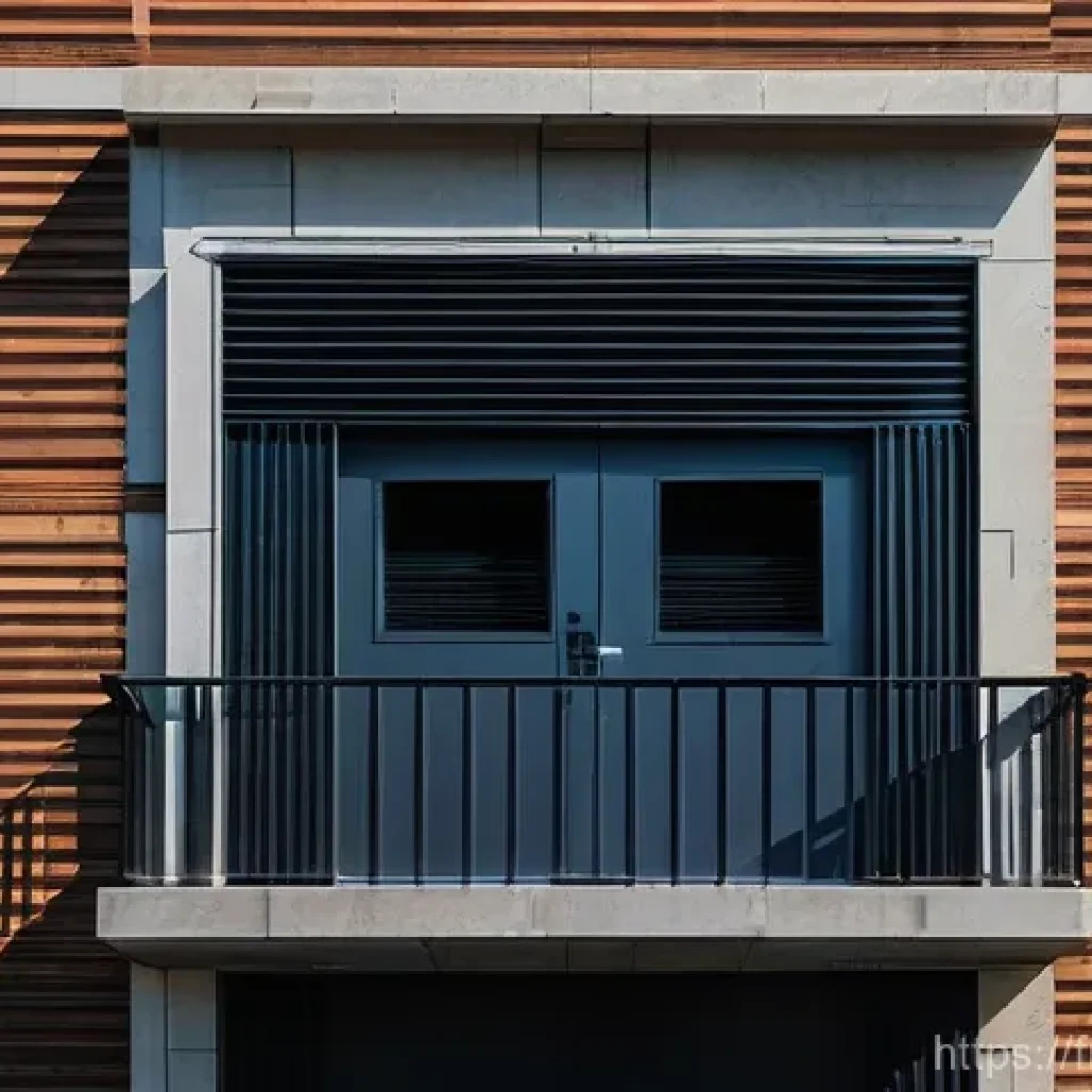 건물 보안 강화 방법 - **Prompt:** "A highly fortified, modern commercial building exterior at dusk. The main entrance feat...