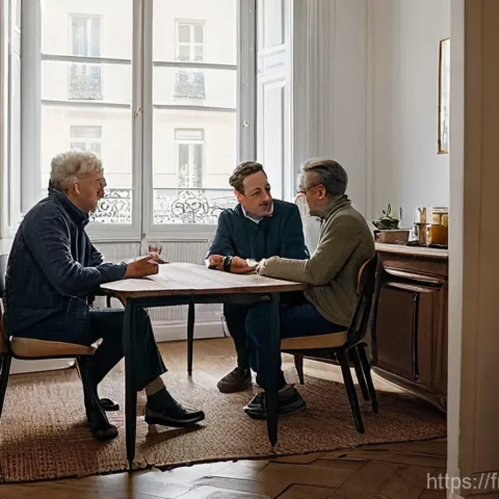 건물 내 냉난방비 분쟁 해결 - A vibrant and well-maintained common room in a traditional French apartment building. Several adult ...