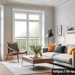 화재 경보기 설치 및 관리 - A modern French apartment living room showing a smoke detector installed on the ceiling near the cen...